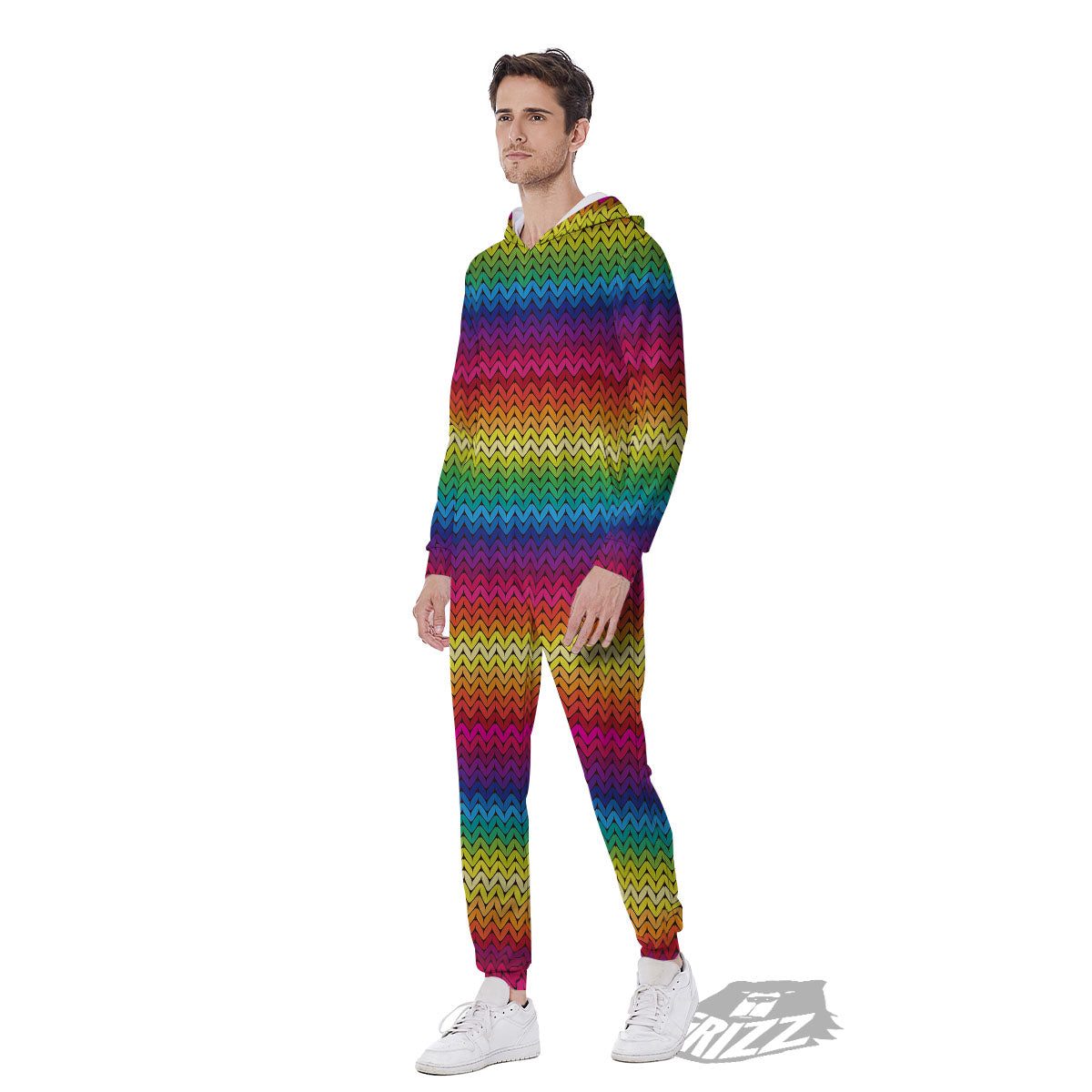 Mexican Rainbow Knitted Print Pattern Men's Jumpsuit-grizzshop