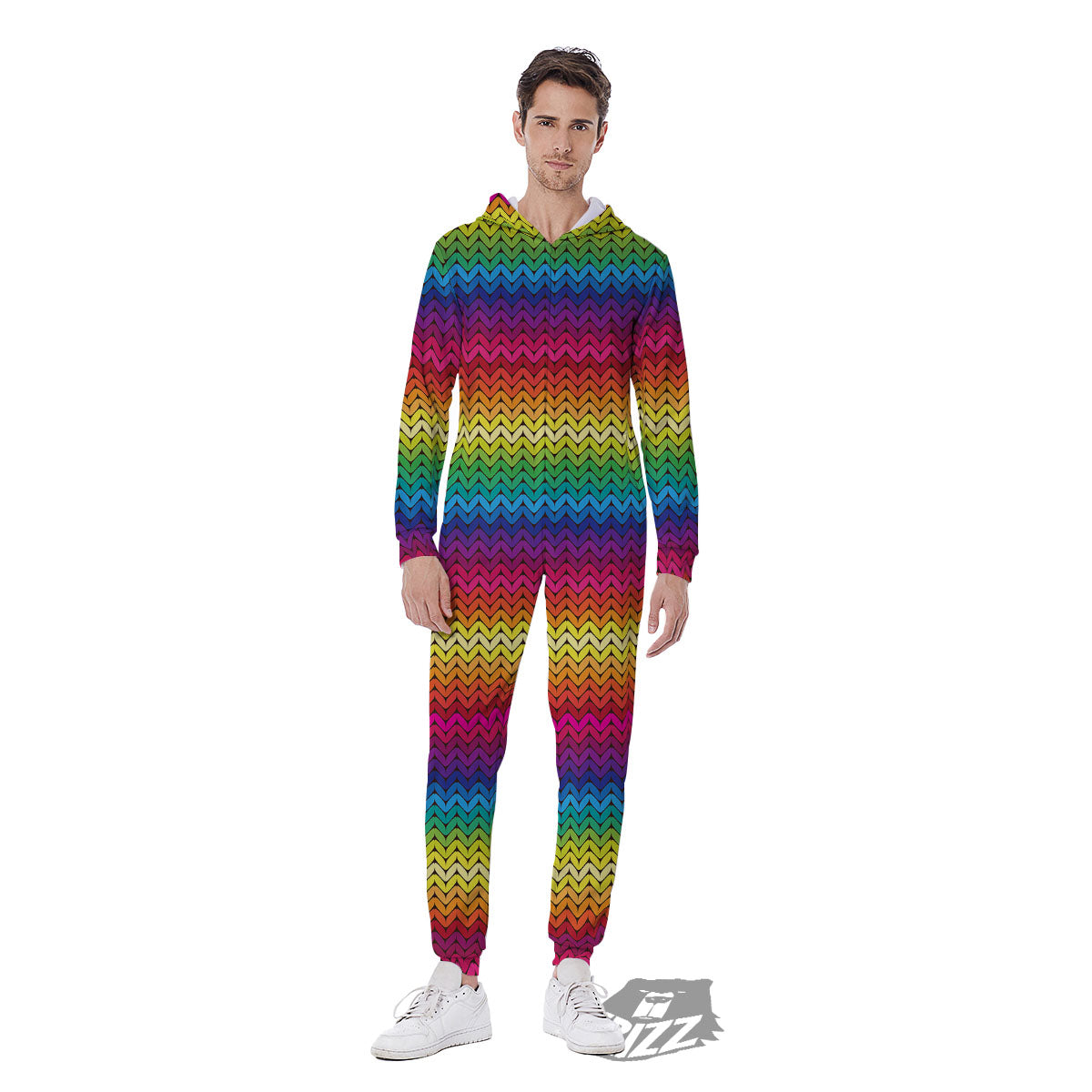 Mexican Rainbow Knitted Print Pattern Men's Jumpsuit-grizzshop