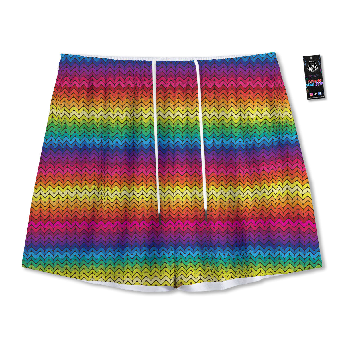 Mexican Rainbow Knitted Print Pattern Mesh Shorts