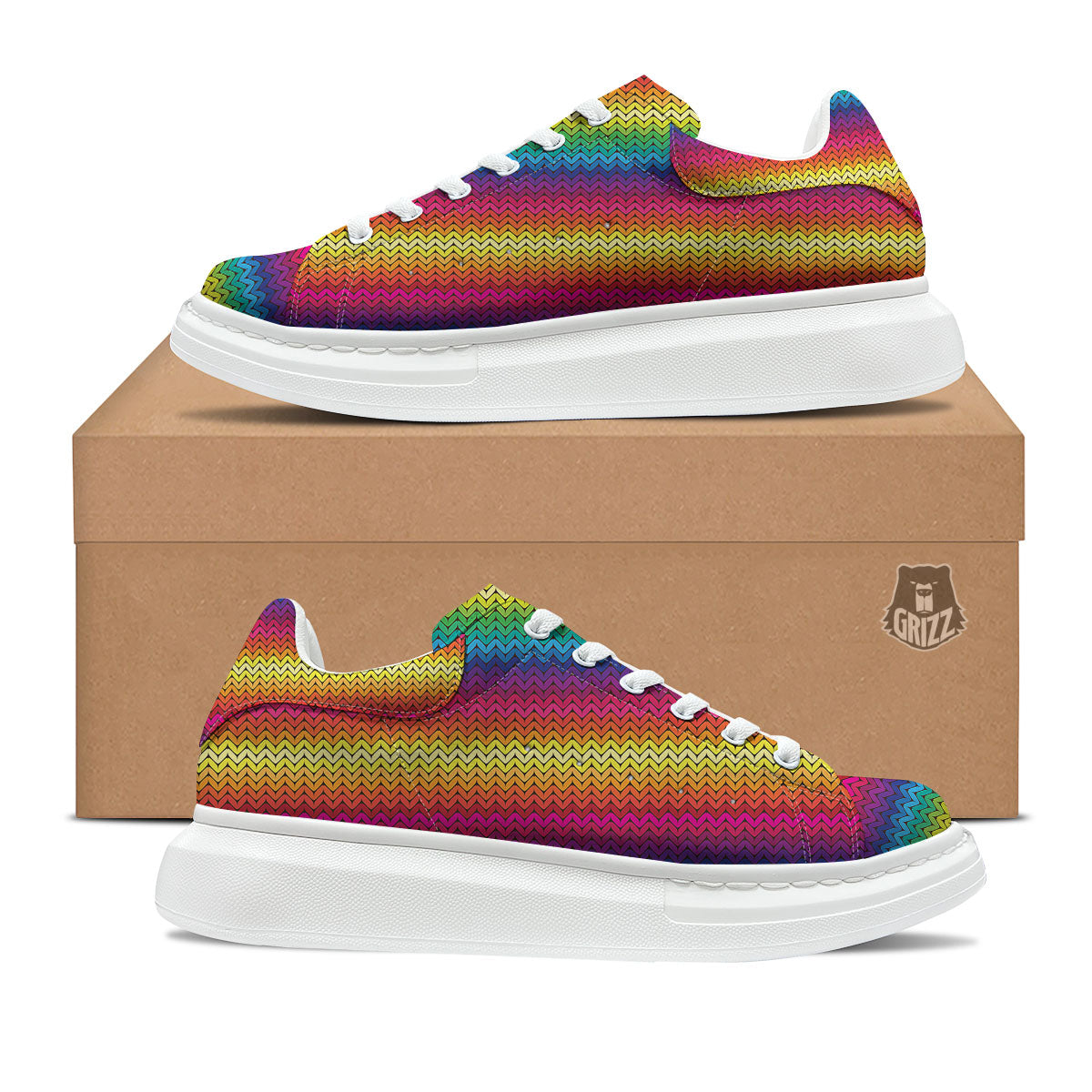 Mexican Rainbow Knitted Print Pattern Platform Shoes-grizzshop