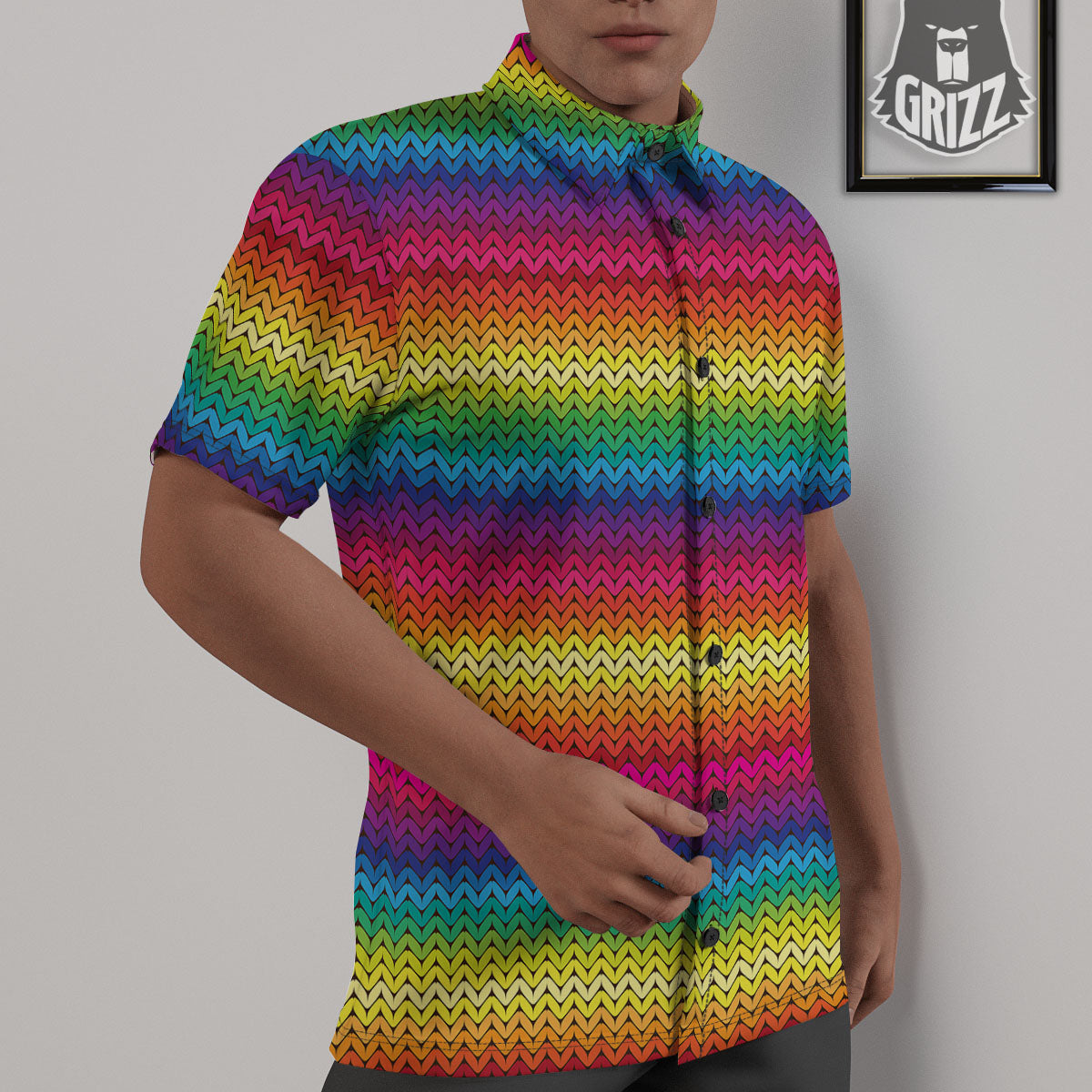 Mexican Rainbow Knitted Print Pattern Untucked Shirts-grizzshop