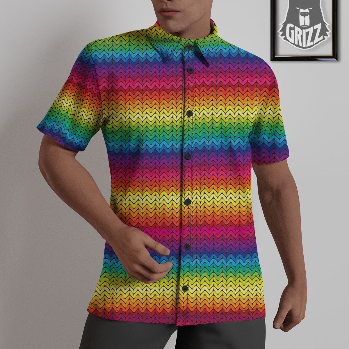 Mexican Rainbow Knitted Print Pattern Untucked Shirts-grizzshop