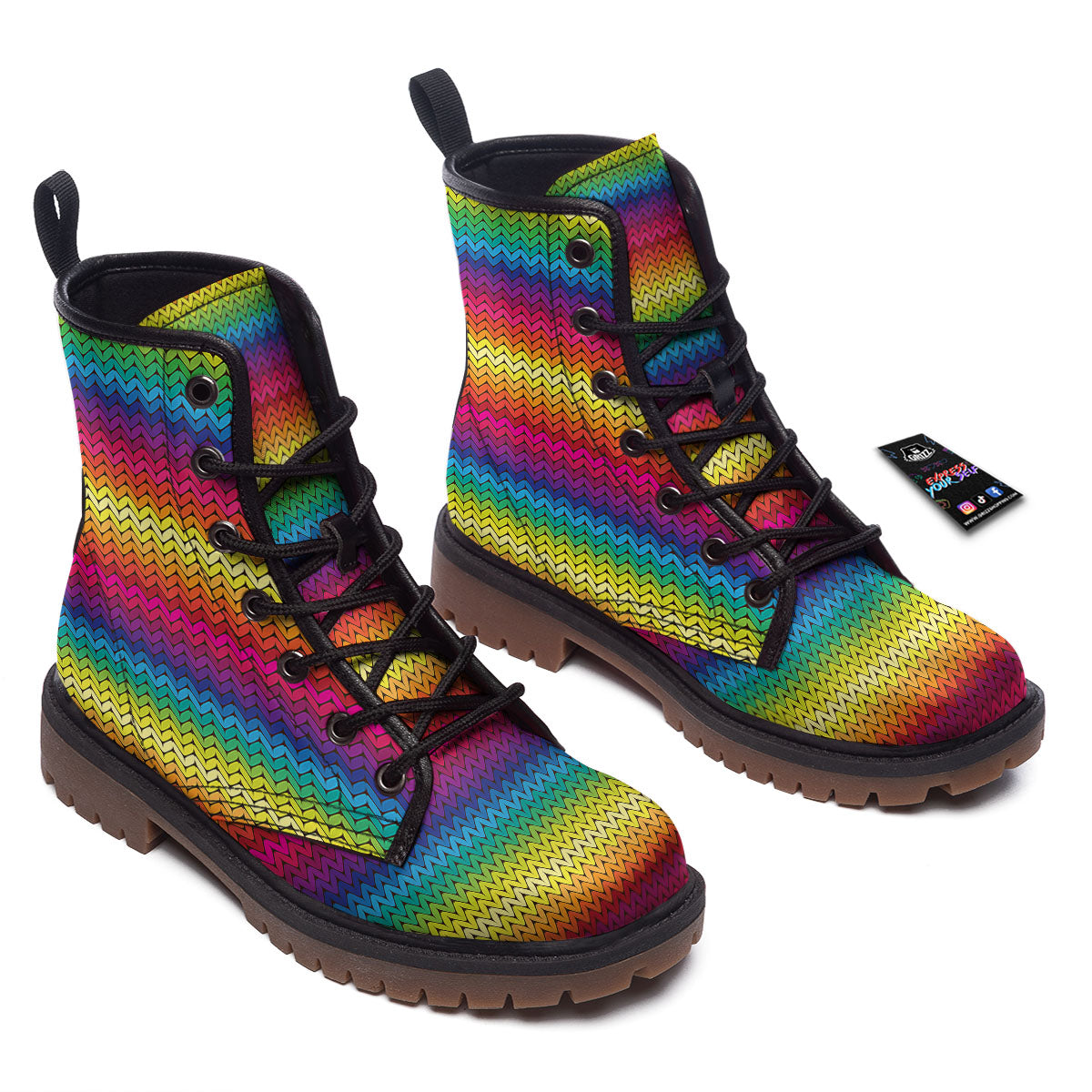 Mexican Rainbow Knitted Print Pattern Work Boots-grizzshop