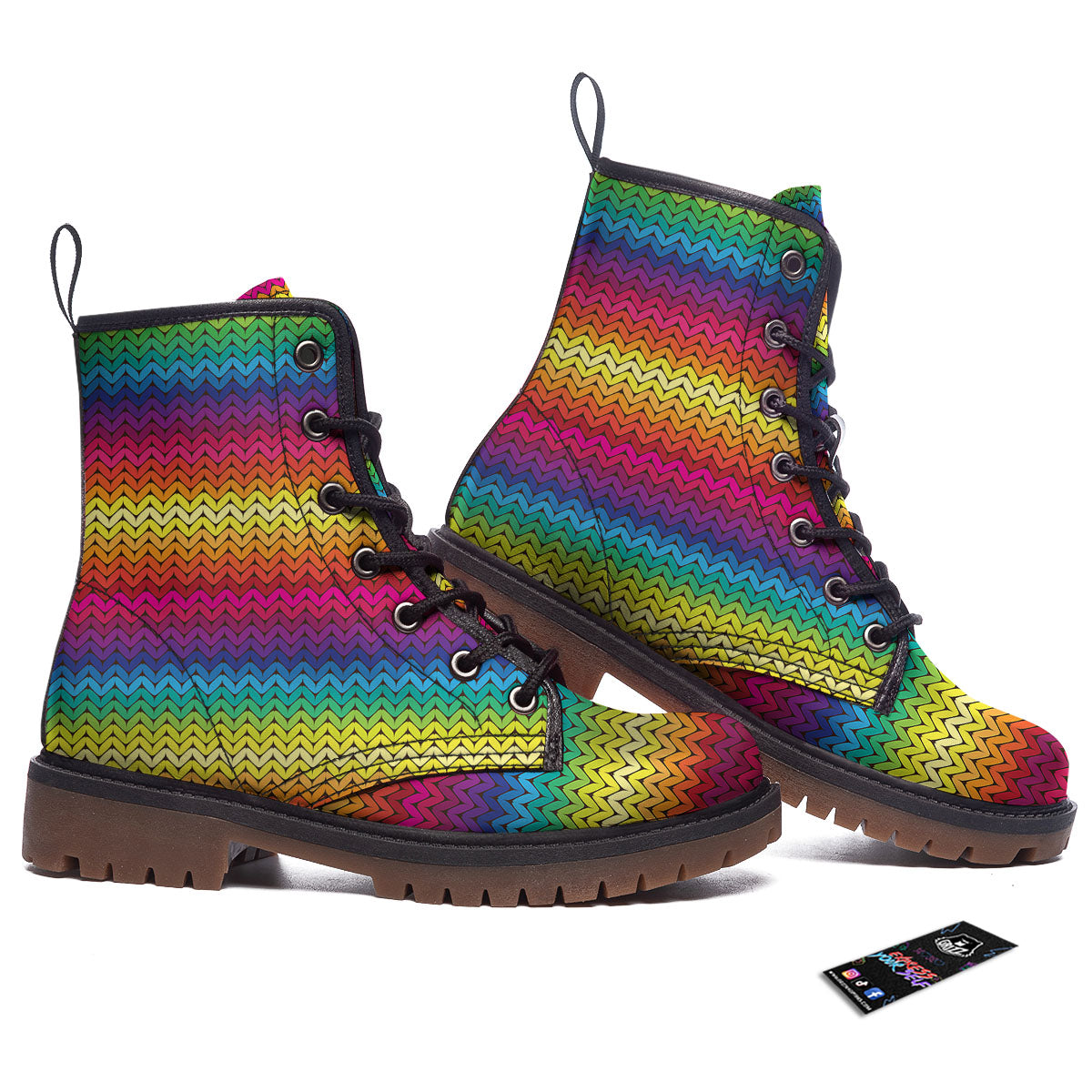 Mexican Rainbow Knitted Print Pattern Work Boots-grizzshop