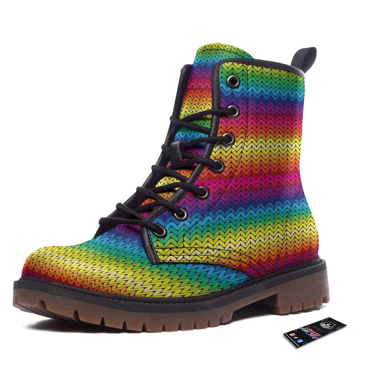 Mexican Rainbow Knitted Print Pattern Work Boots-grizzshop