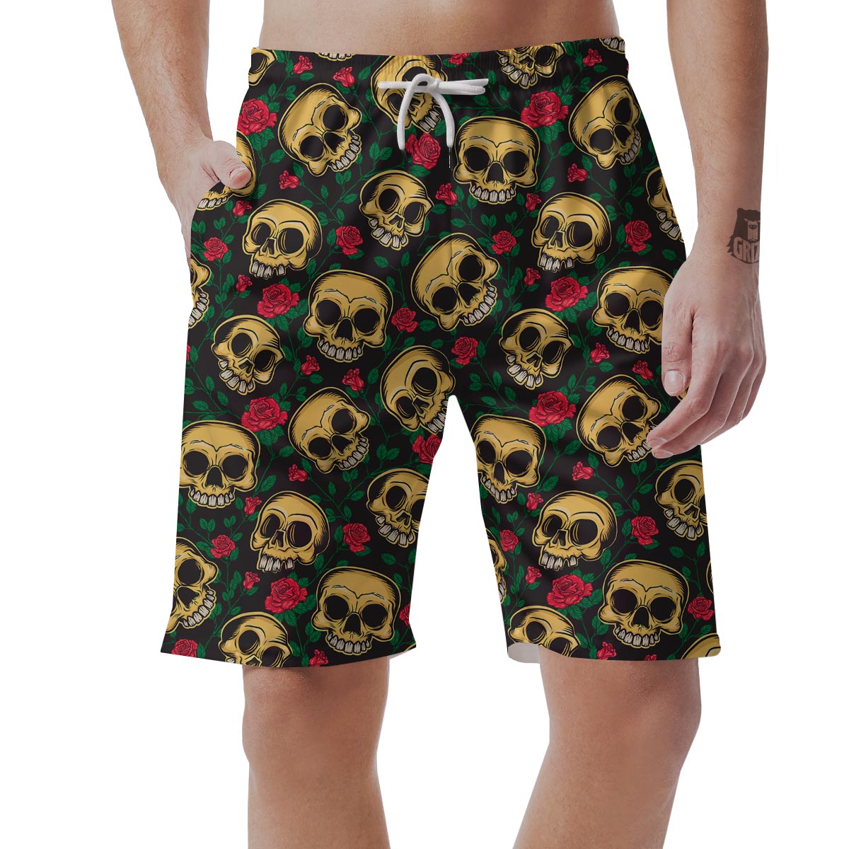 Mexican Rose Skull Men's Shorts-grizzshop