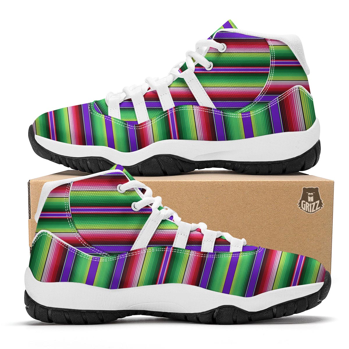 Mexican Serape Blanket Baja Pattern Print White Bball Shoes-grizzshop