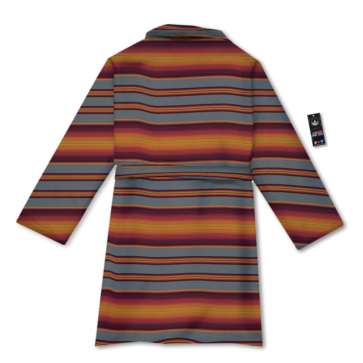 Mexican Serape Grey Orange Print Bathrobe-grizzshop