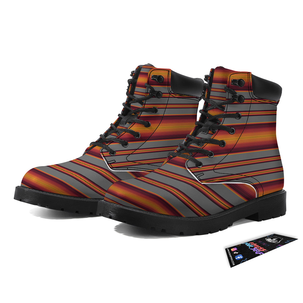 Mexican Serape Grey Orange Print Boots-grizzshop