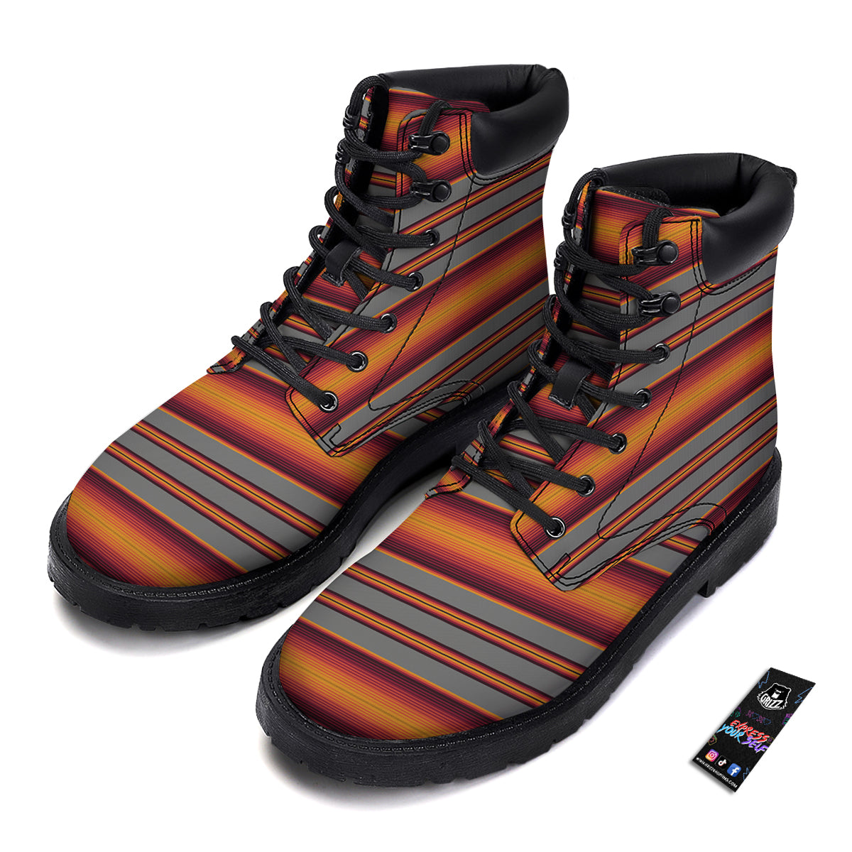 Mexican Serape Grey Orange Print Boots-grizzshop