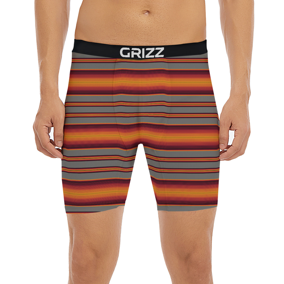 Mexican Serape Grey Orange Print Boxer Briefs-grizzshop