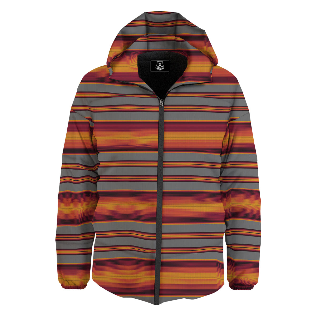 Mexican Serape Grey Orange Print Down Jacket-grizzshop