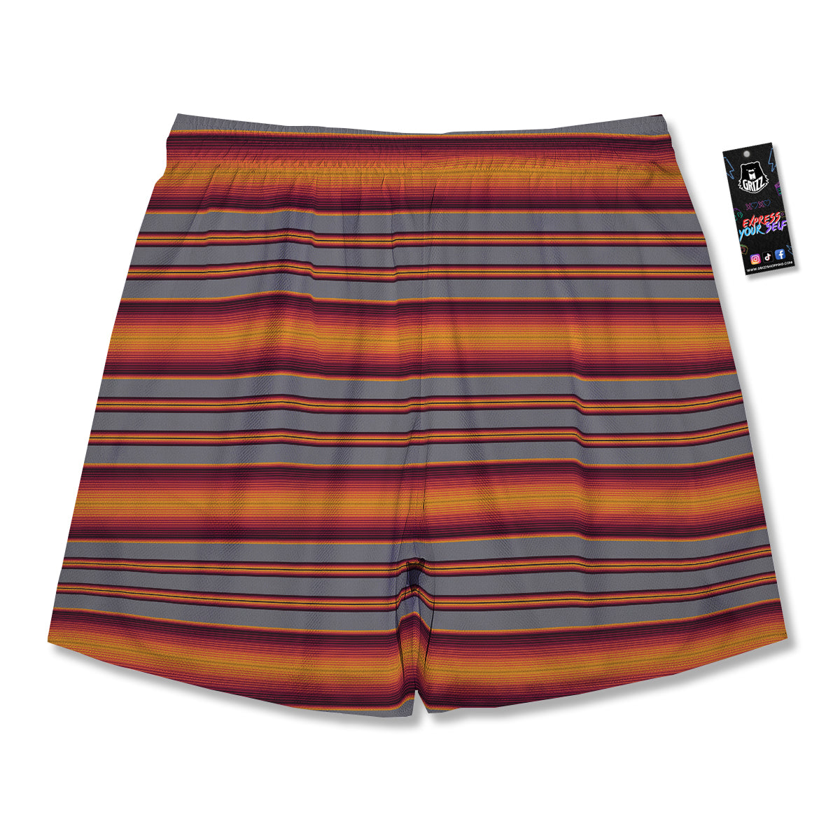 Mexican Serape Grey Orange Print Men's Running Shorts-grizzshop