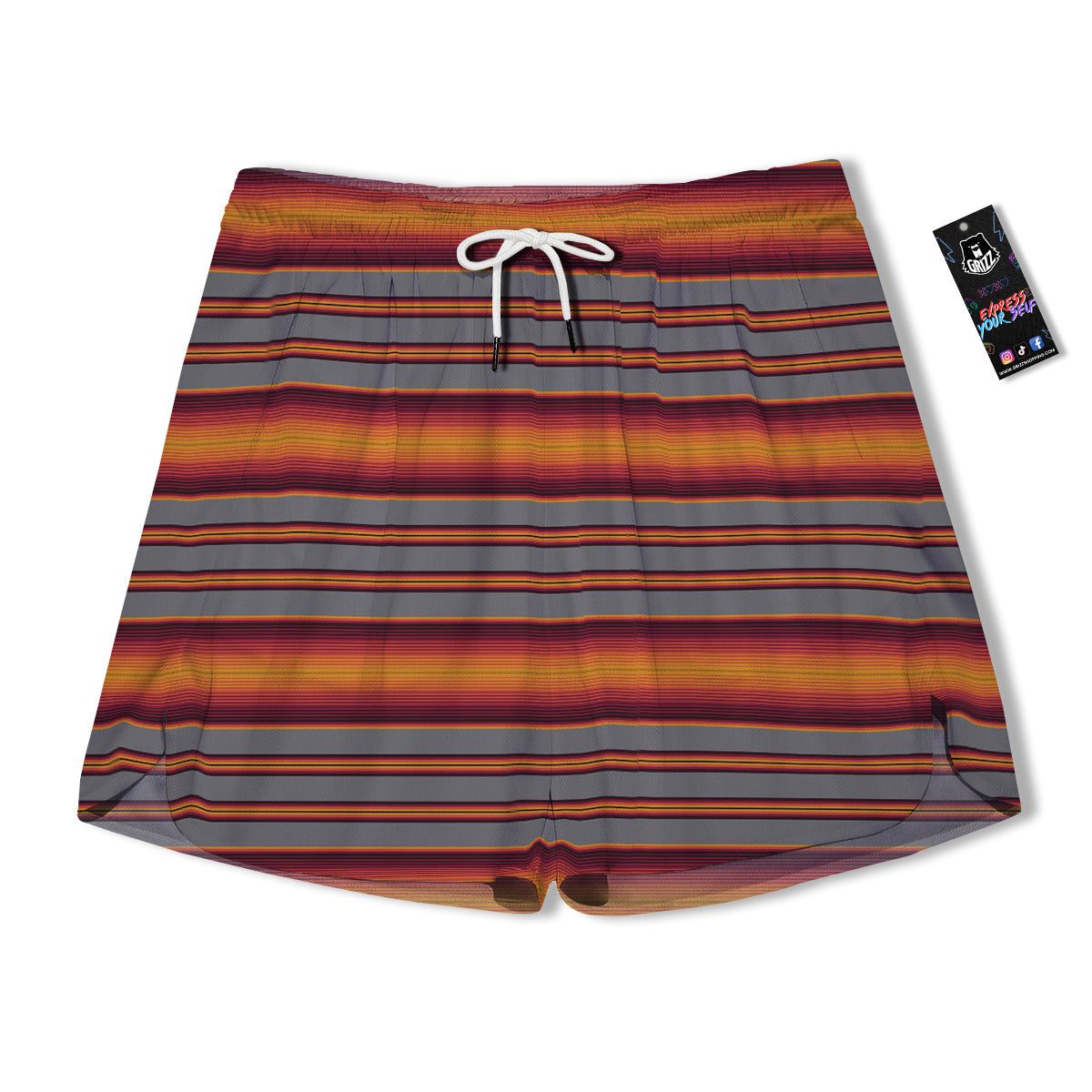 Mexican Serape Grey Orange Print Men's Running Shorts-grizzshop