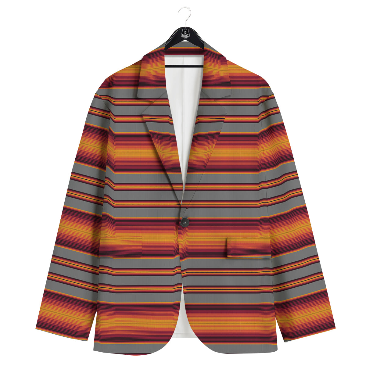 Mexican Serape Grey Orange Print Men's Sport Coat-grizzshop