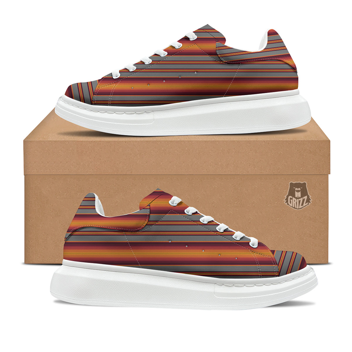 Mexican Serape Grey Orange Print Platform Shoes-grizzshop