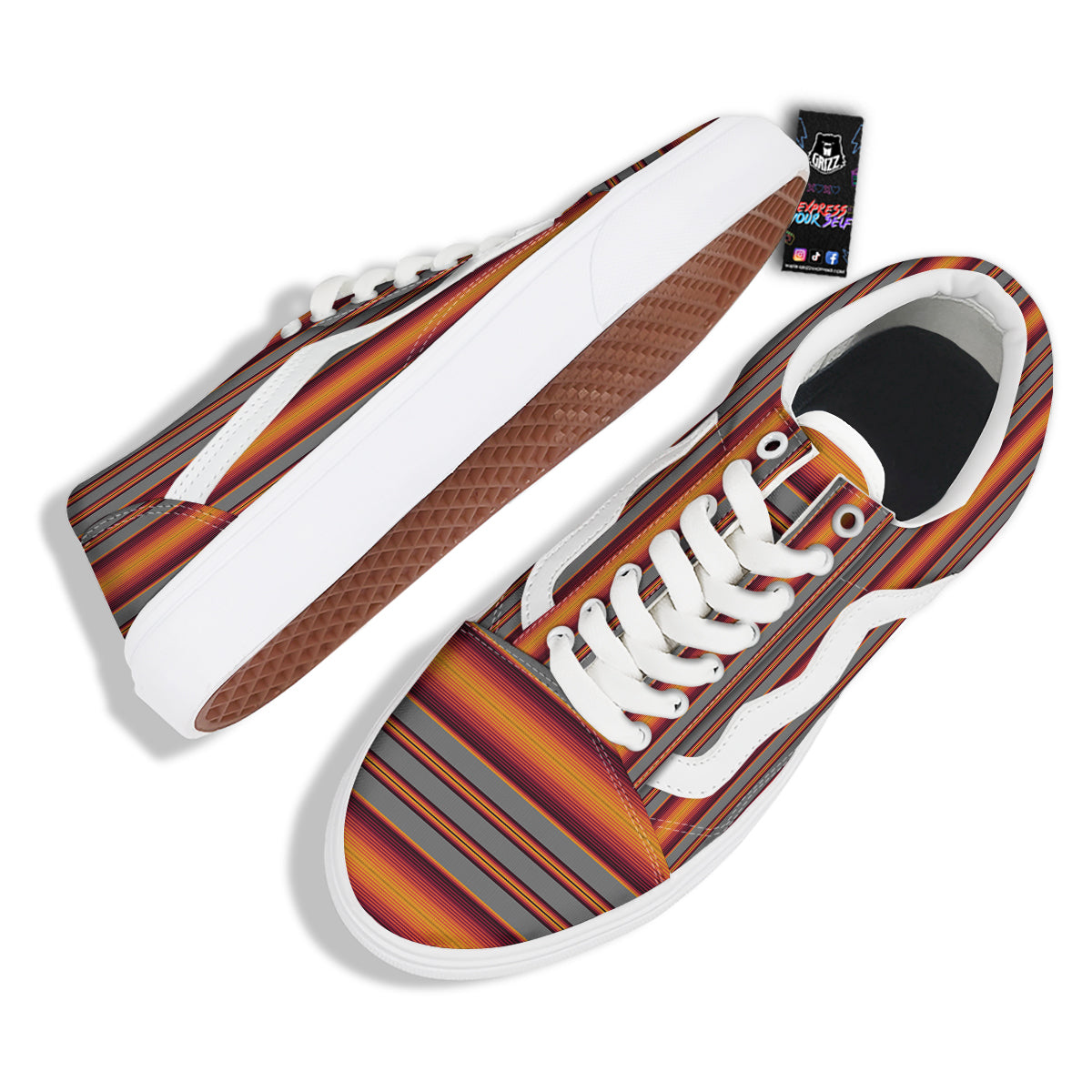 Mexican Serape Grey Orange Print Skate Shoes-grizzshop