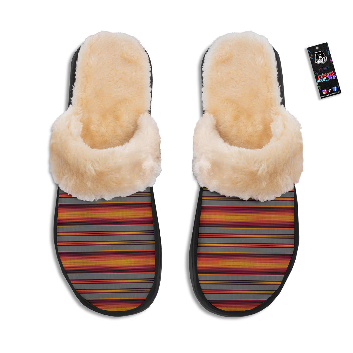 Mexican Serape Grey Orange Print Slippers-grizzshop
