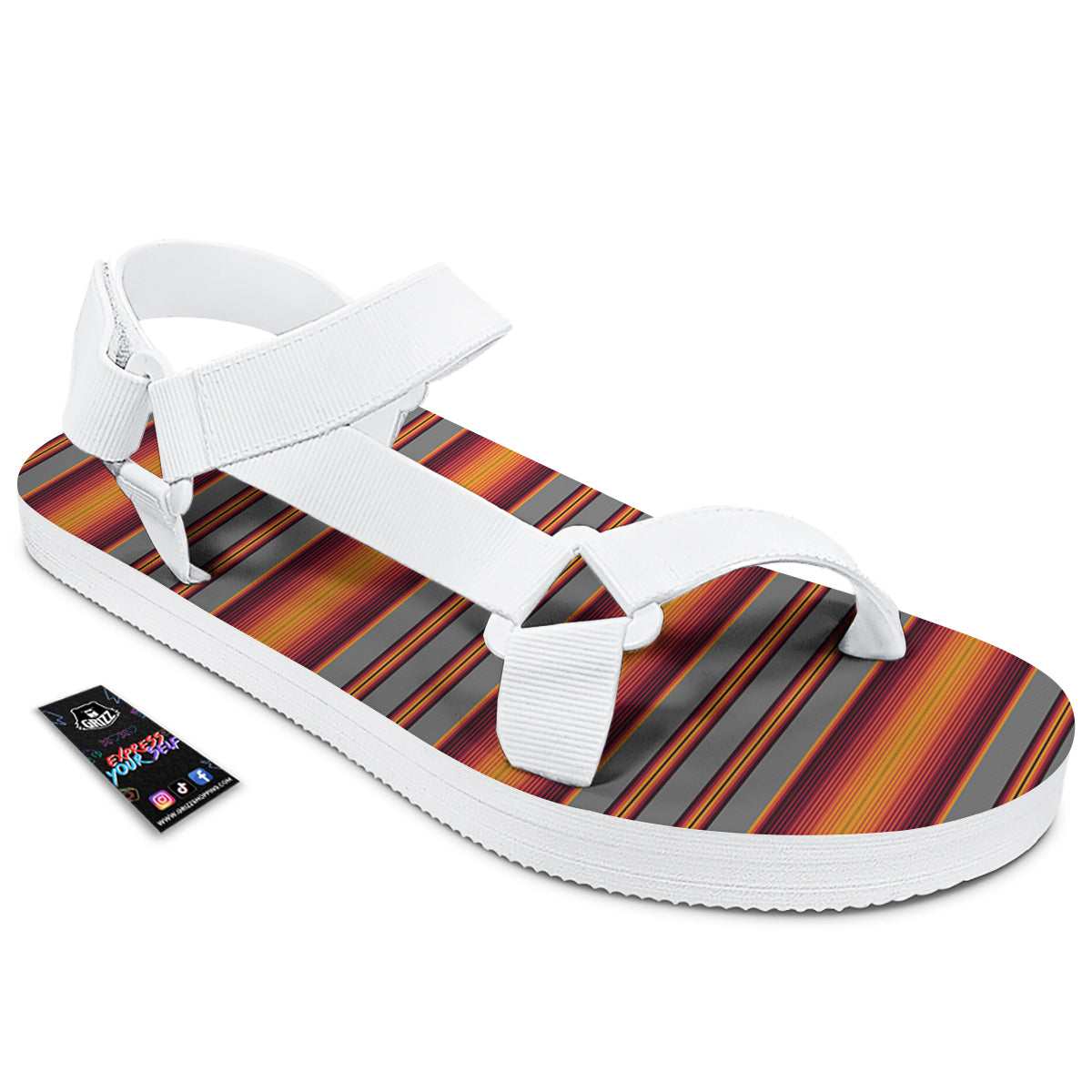 Mexican Serape Grey Orange Print White Open Toe Sandals-grizzshop