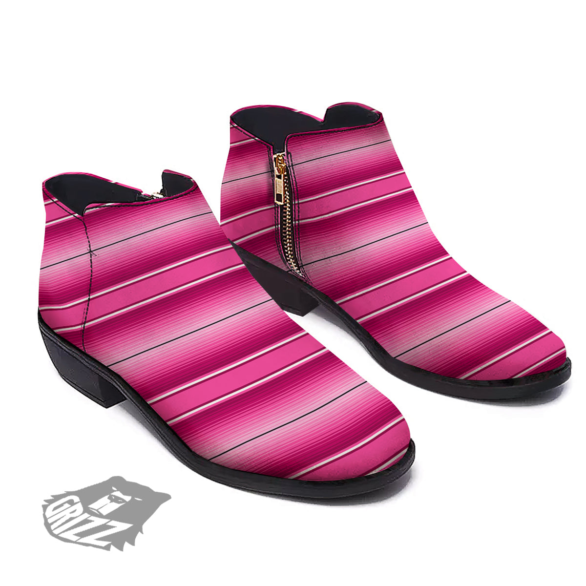 Mexican Serape Pink Print Ankle Boots-grizzshop