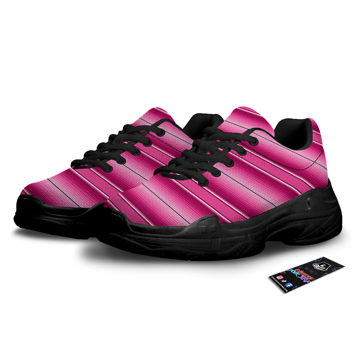 Mexican Serape Pink Print Black Chunky Shoes-grizzshop