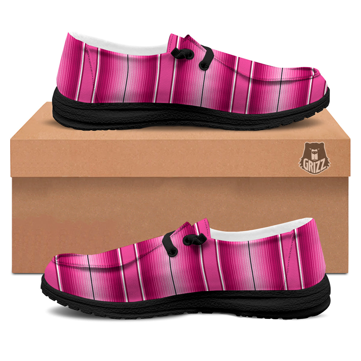 Mexican Serape Pink Print Black Loafers-grizzshop