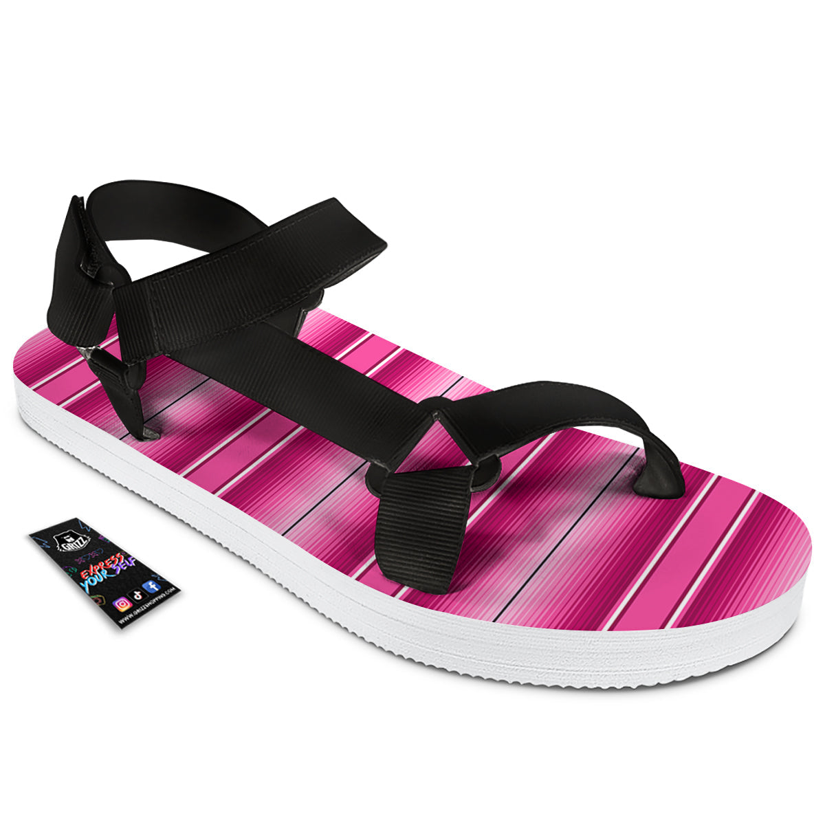 Mexican Serape Pink Print Black Open Toe Sandals-grizzshop
