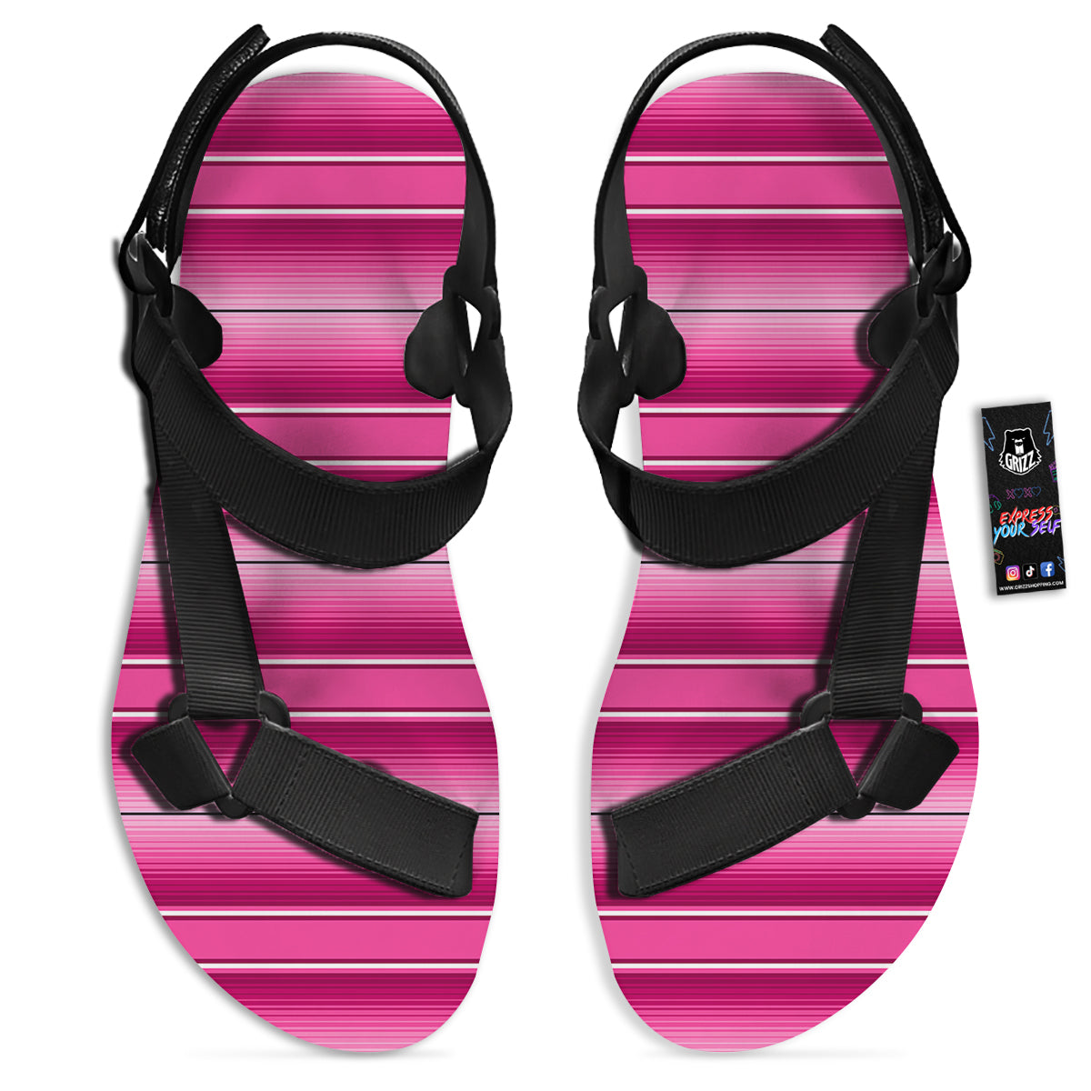 Mexican Serape Pink Print Black Open Toe Sandals-grizzshop
