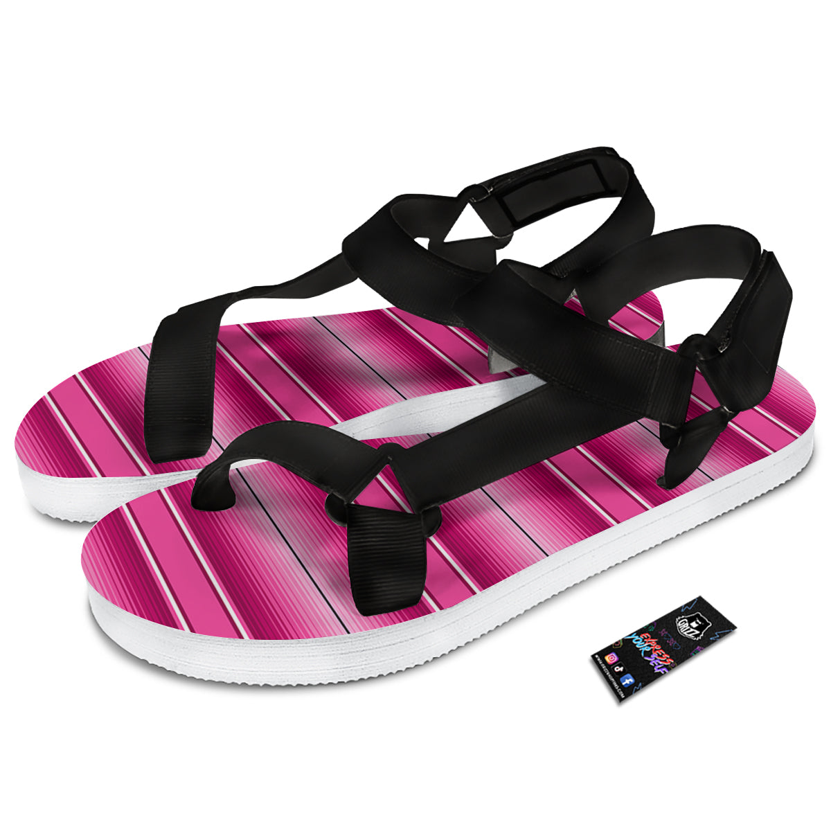 Mexican Serape Pink Print Black Open Toe Sandals-grizzshop