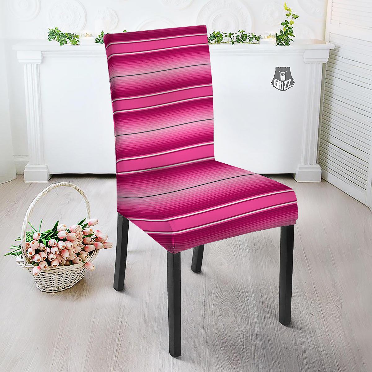 Mexican Serape Pink Print Dining Chair Slipcover-grizzshop