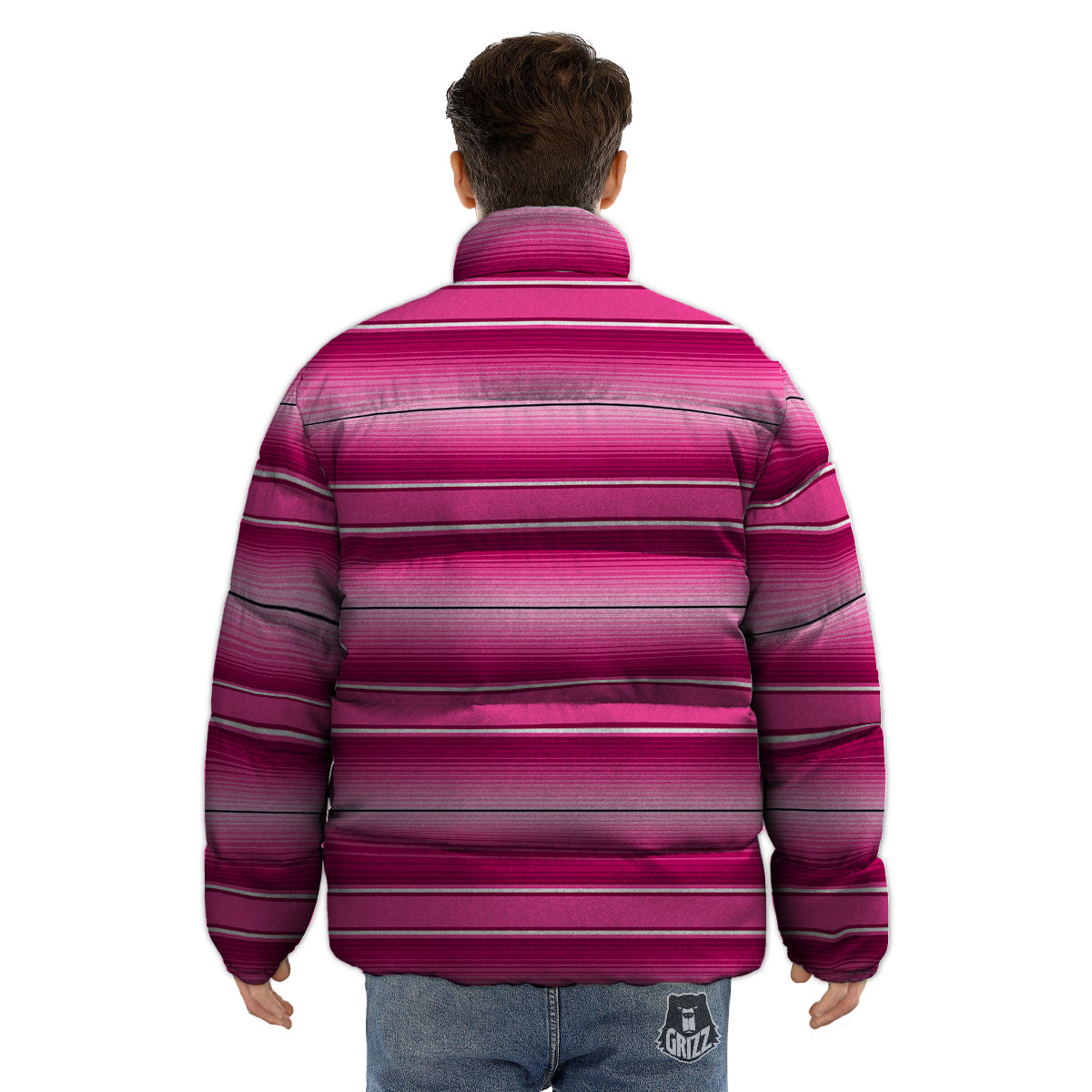 Mexican Serape Pink Print Puffer Jacket-grizzshop