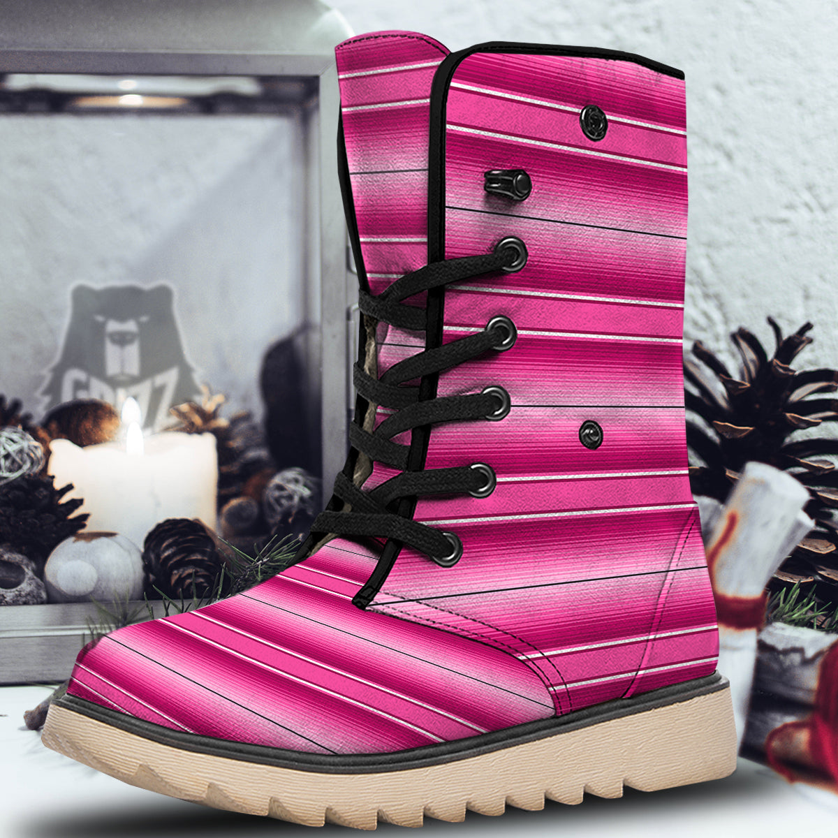 Mexican Serape Pink Print Snow Boots-grizzshop