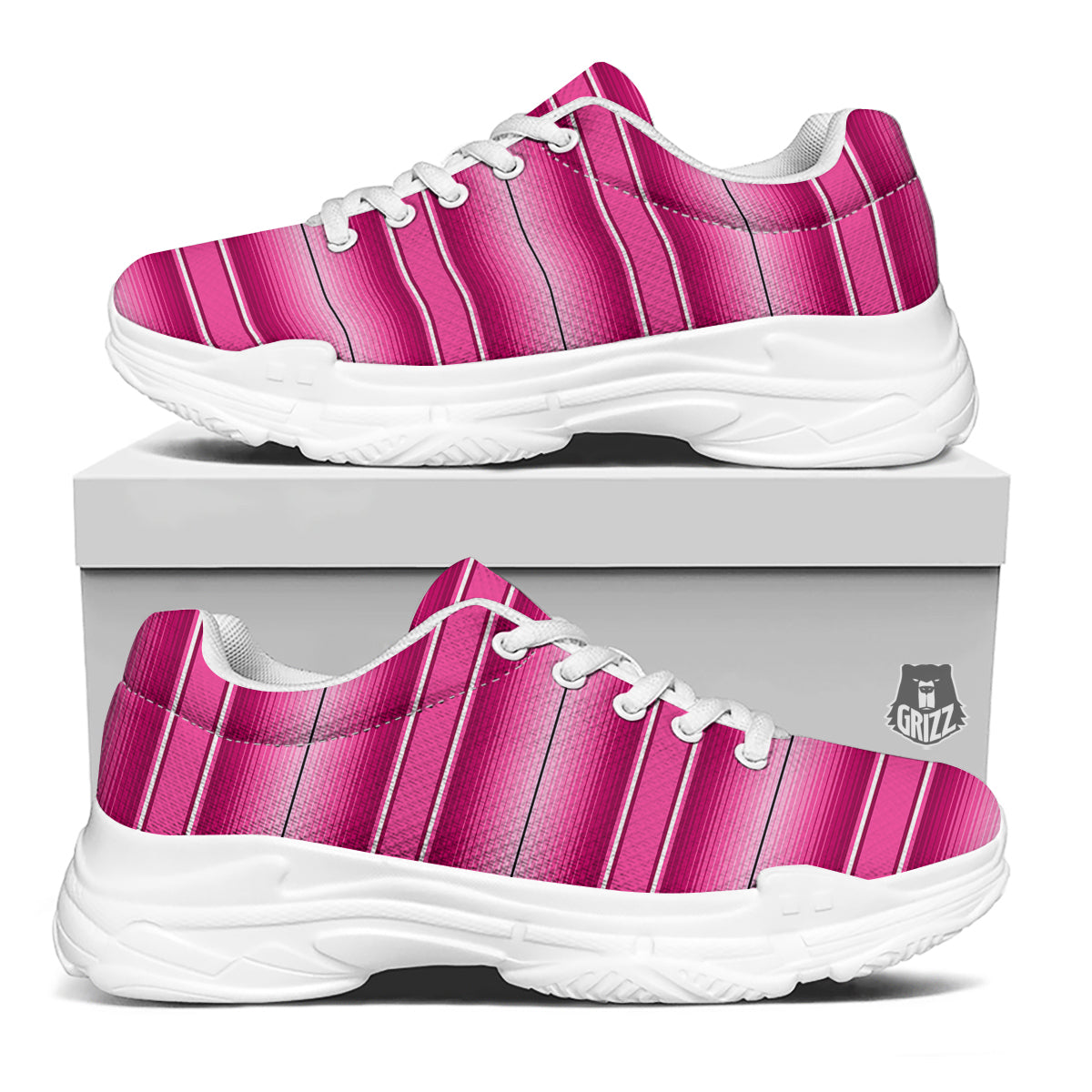 Mexican Serape Pink Print White Chunky Shoes-grizzshop