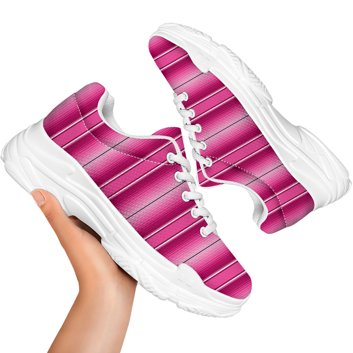 Mexican Serape Pink Print White Chunky Shoes-grizzshop
