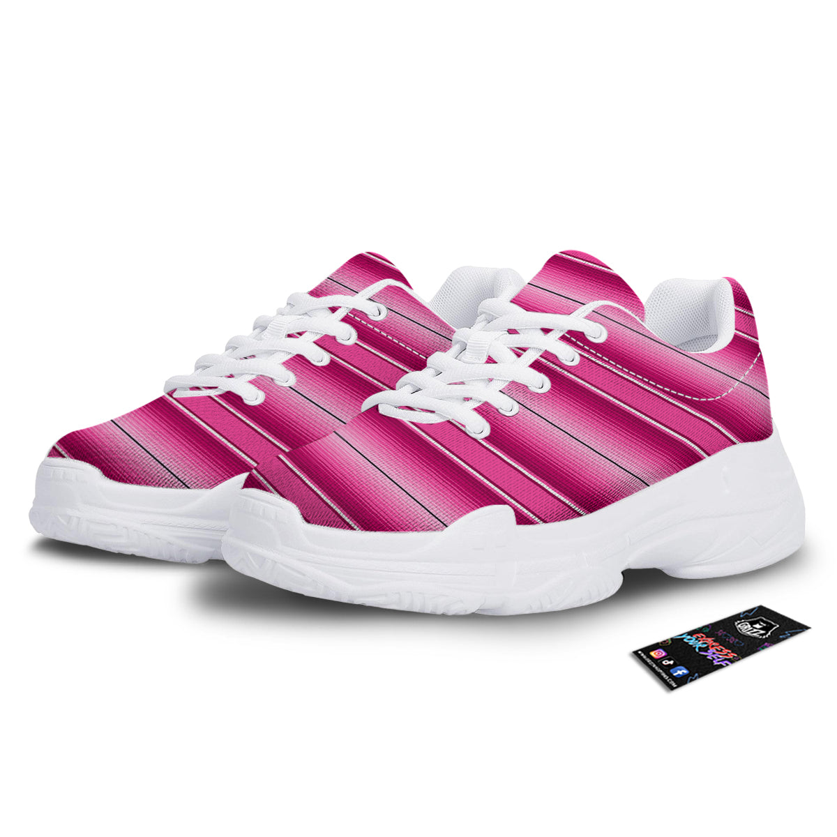 Mexican Serape Pink Print White Chunky Shoes-grizzshop