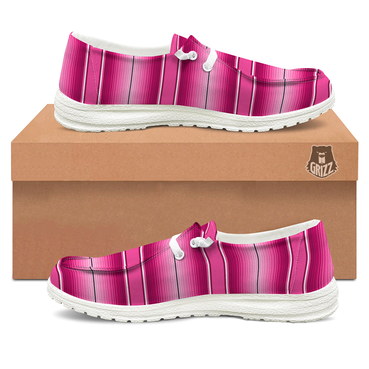 Mexican Serape Pink Print White Loafers-grizzshop