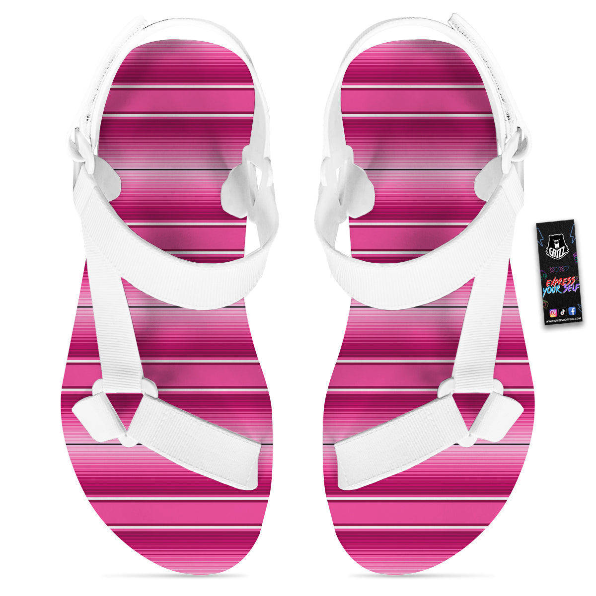 Mexican Serape Pink Print White Open Toe Sandals-grizzshop