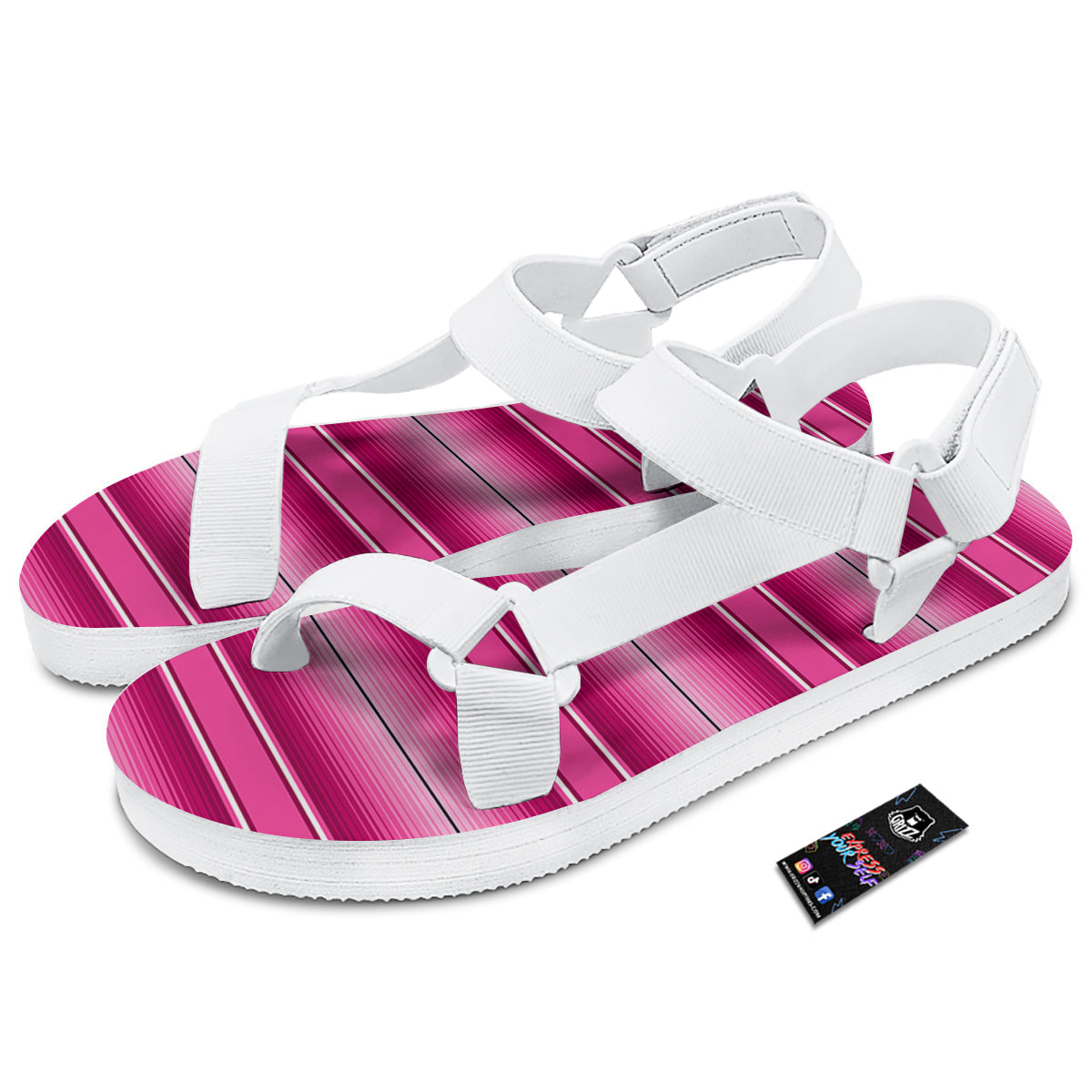 Mexican Serape Pink Print White Open Toe Sandals-grizzshop