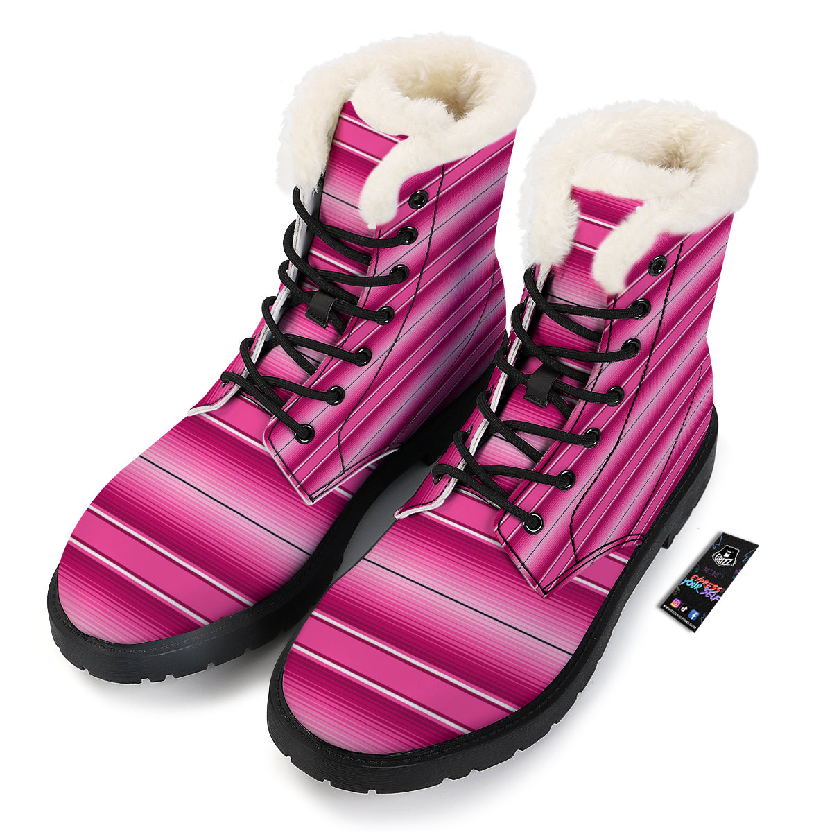 Mexican Serape Pink Print Winter Boots-grizzshop