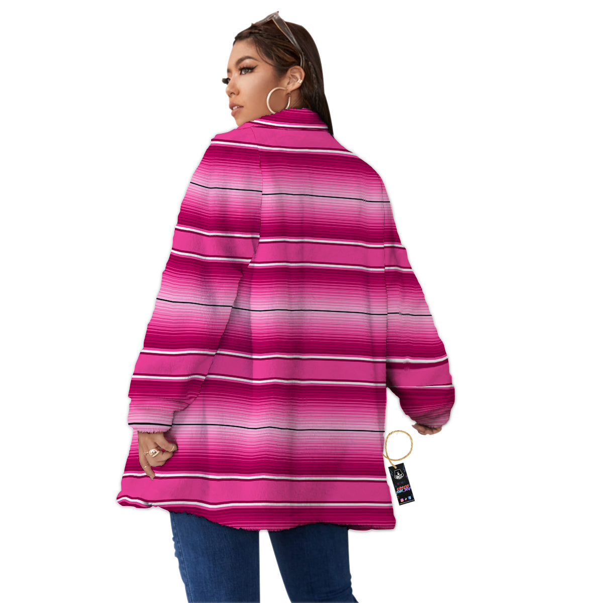 Mexican Serape Pink Print Women's Sherpa Jacket-grizzshop