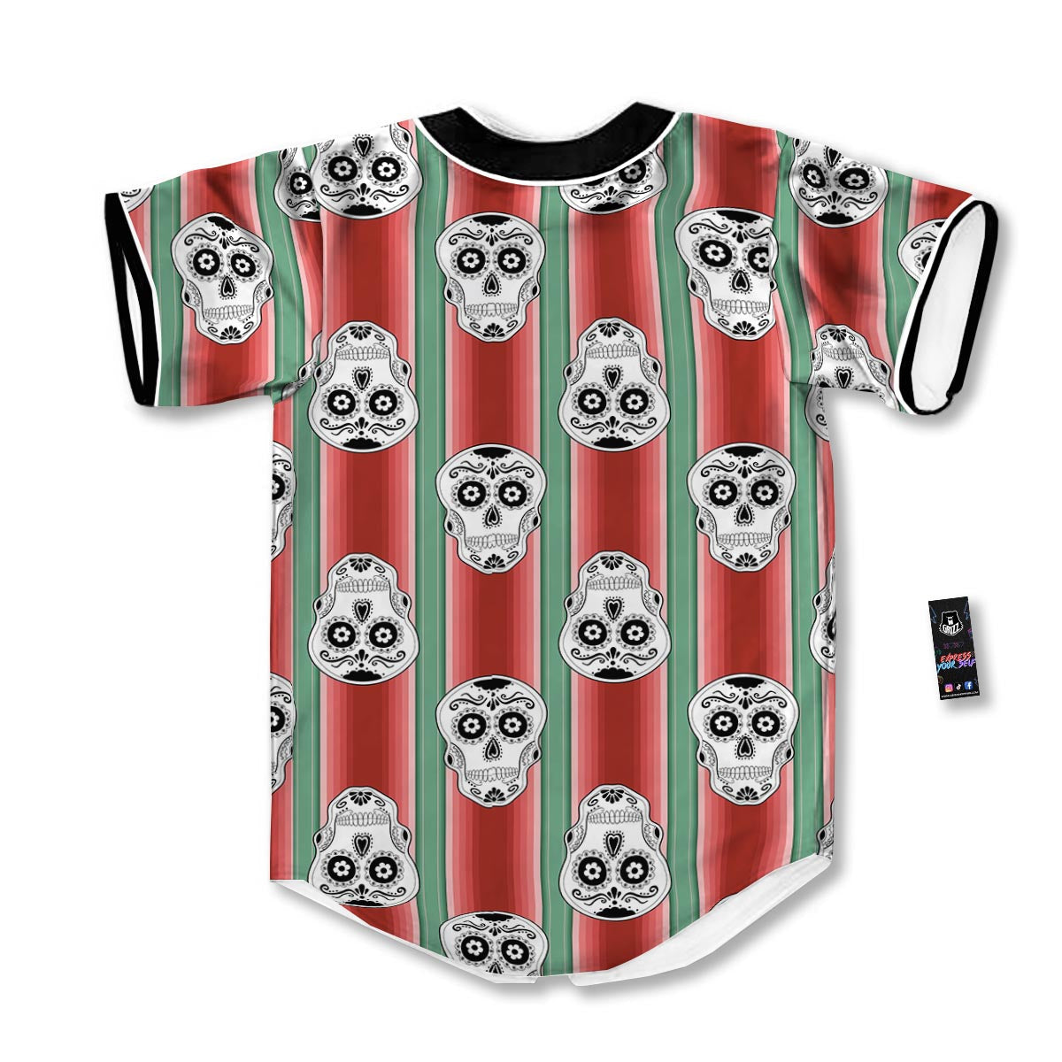 Mexican Serape Sugar Skull Print Pattern Baseball Jersey-grizzshop