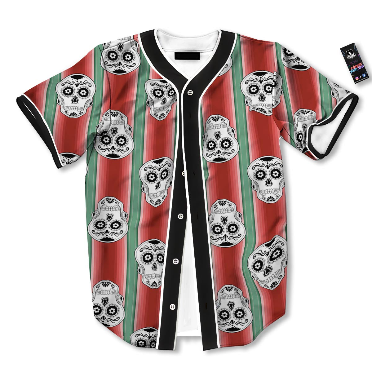Mexican Serape Sugar Skull Print Pattern Baseball Jersey-grizzshop