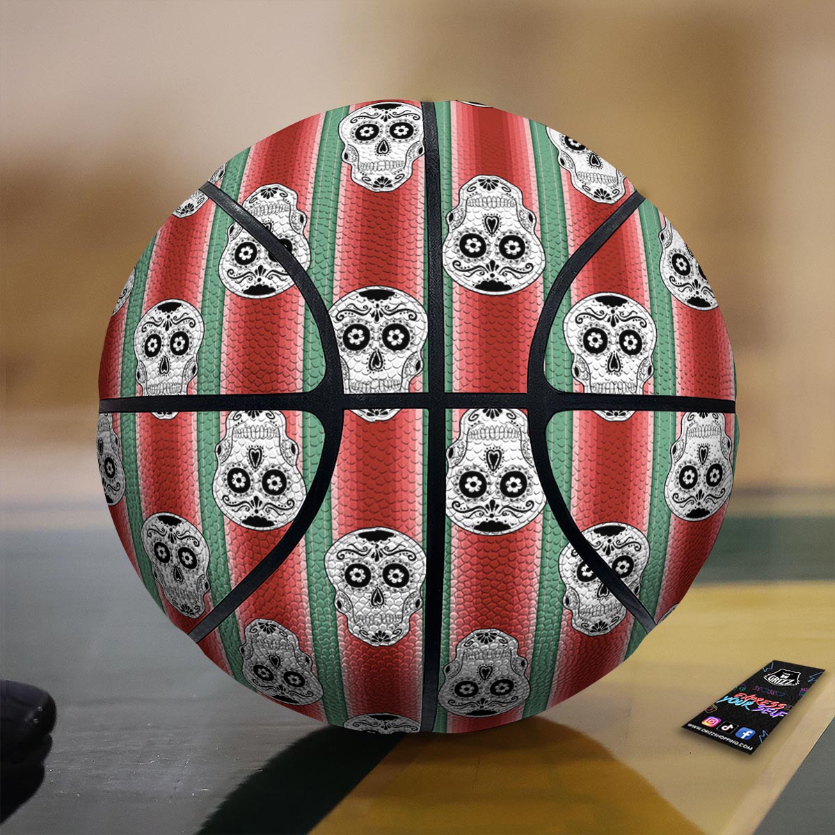 Mexican Serape Sugar Skull Print Pattern Basketball