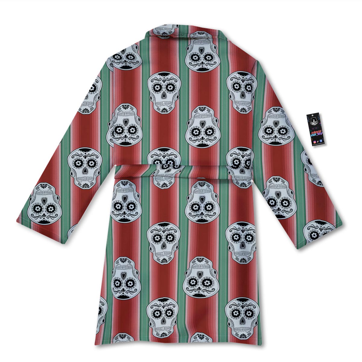 Mexican Serape Sugar Skull Print Pattern Bathrobe-grizzshop