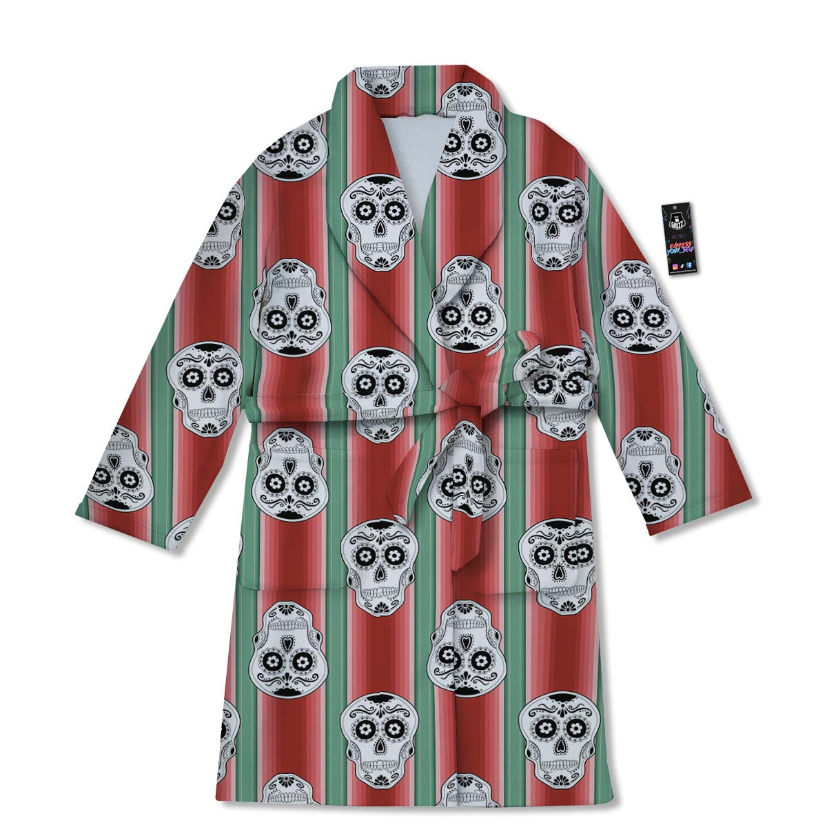Mexican Serape Sugar Skull Print Pattern Bathrobe-grizzshop