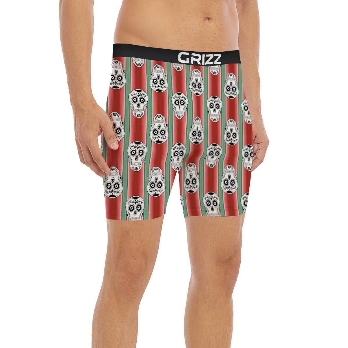 Mexican Serape Sugar Skull Print Pattern Boxer Briefs-grizzshop