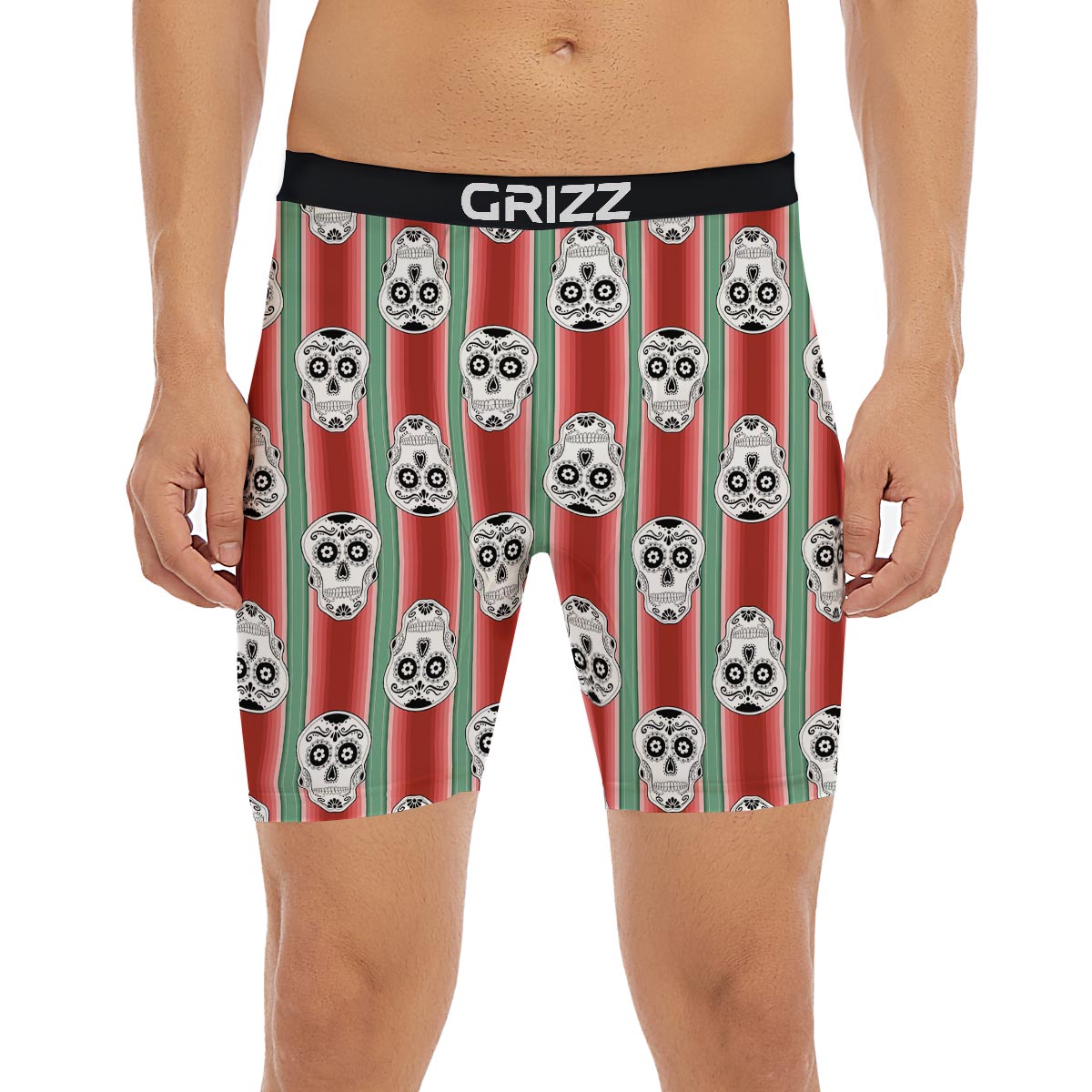 Mexican Serape Sugar Skull Print Pattern Boxer Briefs-grizzshop