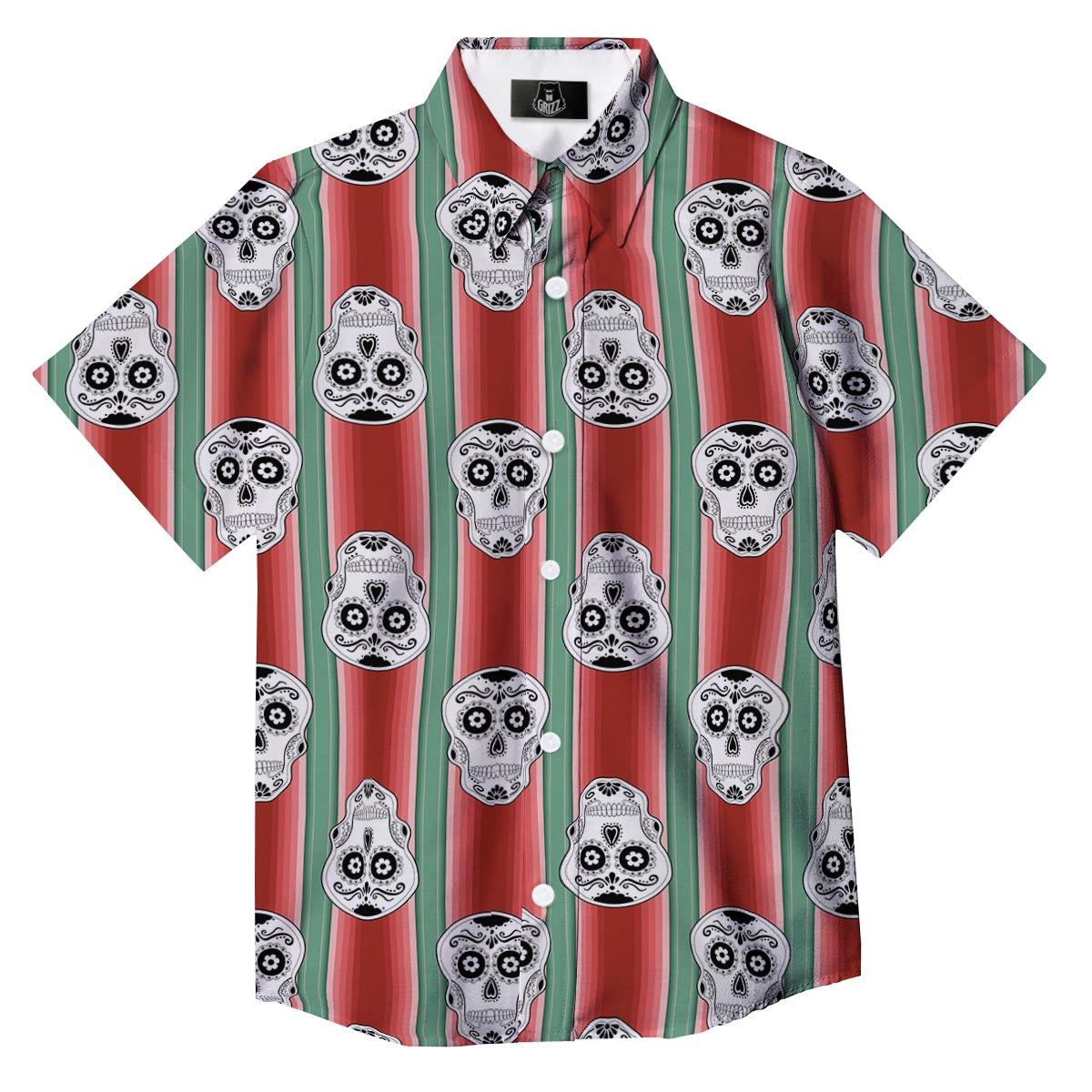 Mexican Serape Sugar Skull Print Pattern Button Up Shirt-grizzshop