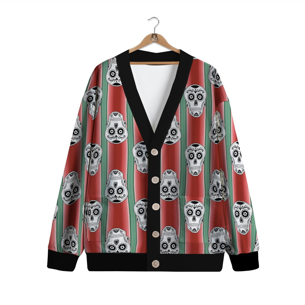 Mexican Serape Sugar Skull Print Pattern Cardigan-grizzshop
