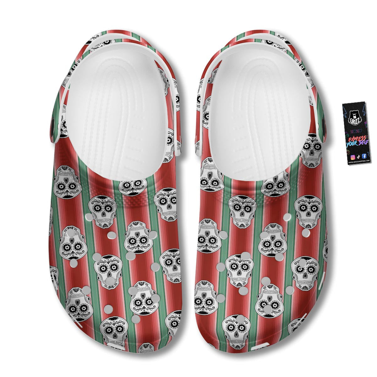 Mexican Serape Sugar Skull Print Pattern Clog-grizzshop